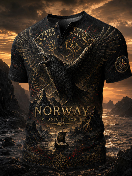 Retro norsk viking nordisk stil kunsttrykk uformell Henley-skjorte