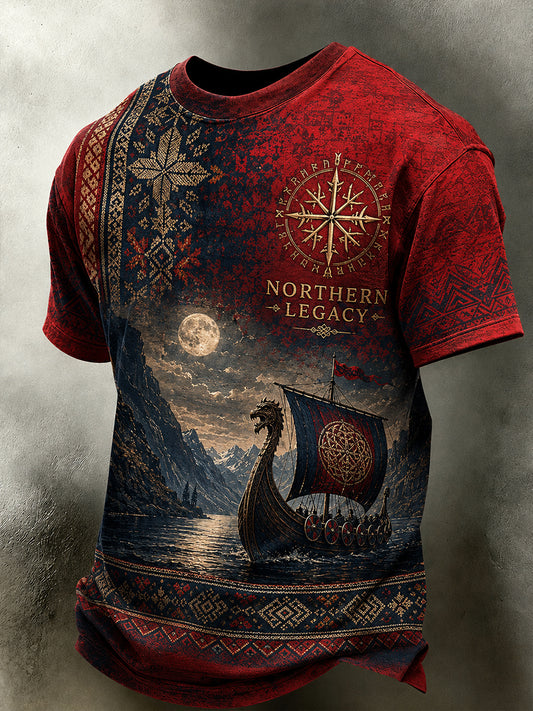 Retro norsk viking nordisk stil kunsttrykk uformell t-skjorte