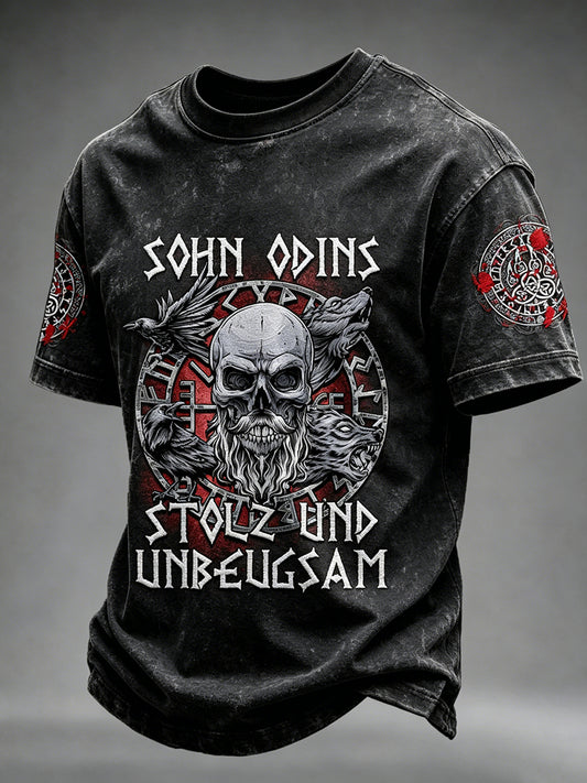 Herr Viking Odin Viking Valhalla T-shirt med dödskallsmönster och korta ärmar