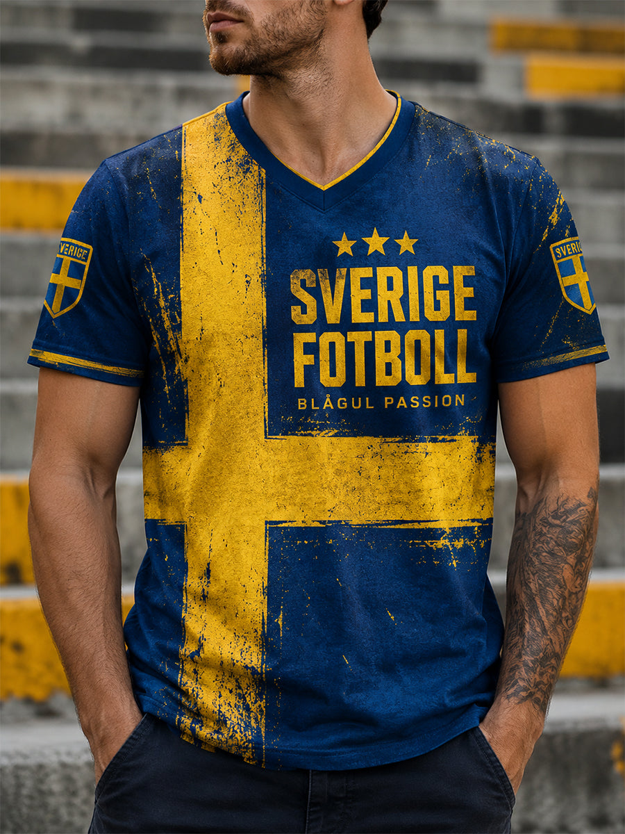 Retro svensk fotbollsfan konsttryck avslappnad t-shirt