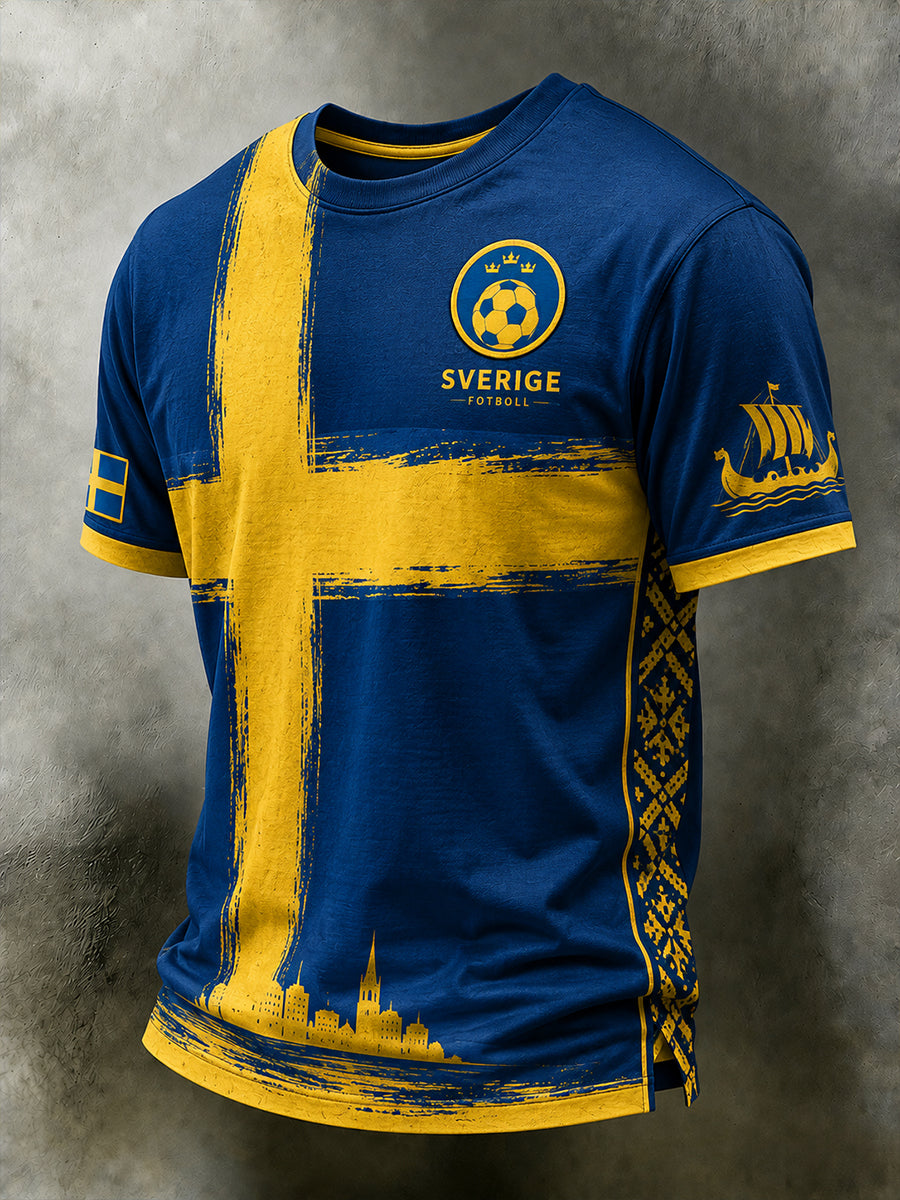 Retro svensk fotbollsfan konsttryck avslappnad t-shirt