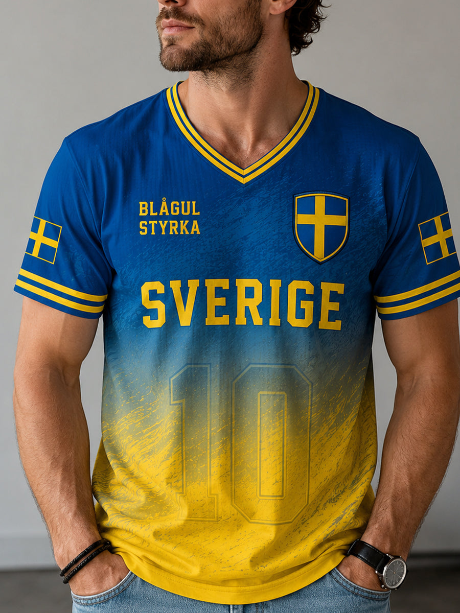 Retro svensk fotbollsfan konsttryck avslappnad t-shirt