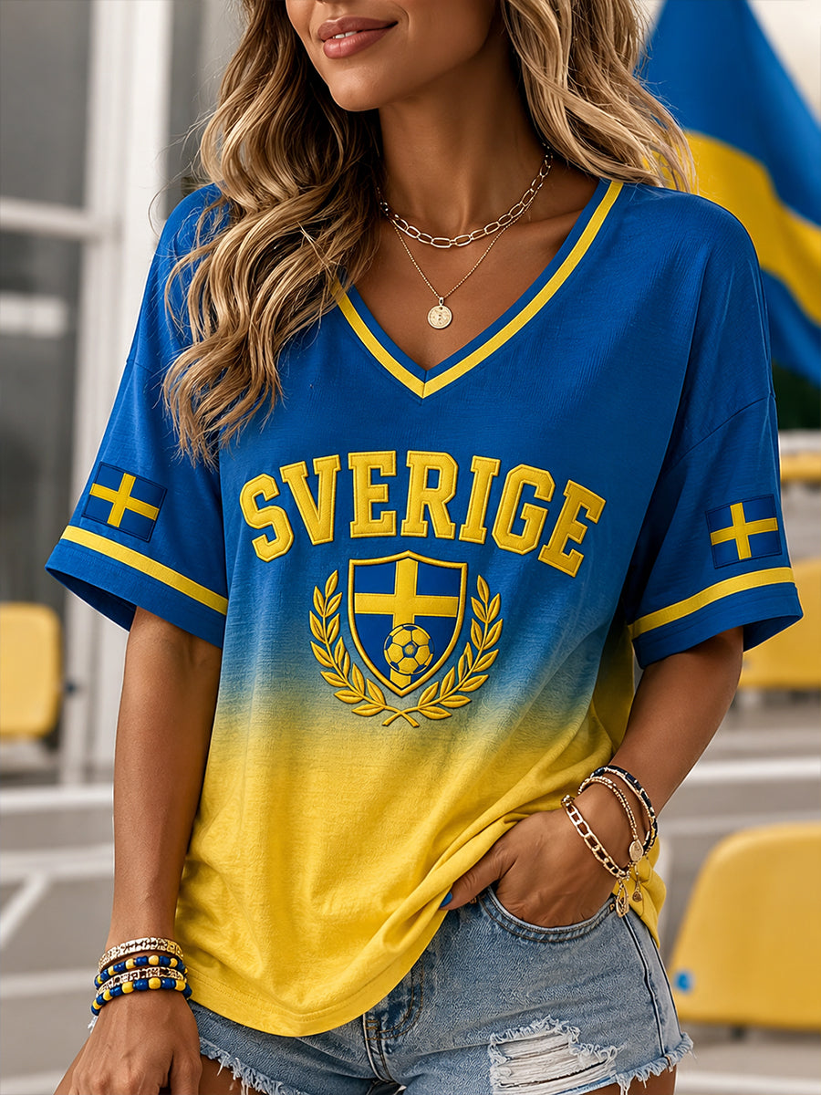 Retro svensk fotbollsfan konsttryck avslappnad t-shirt