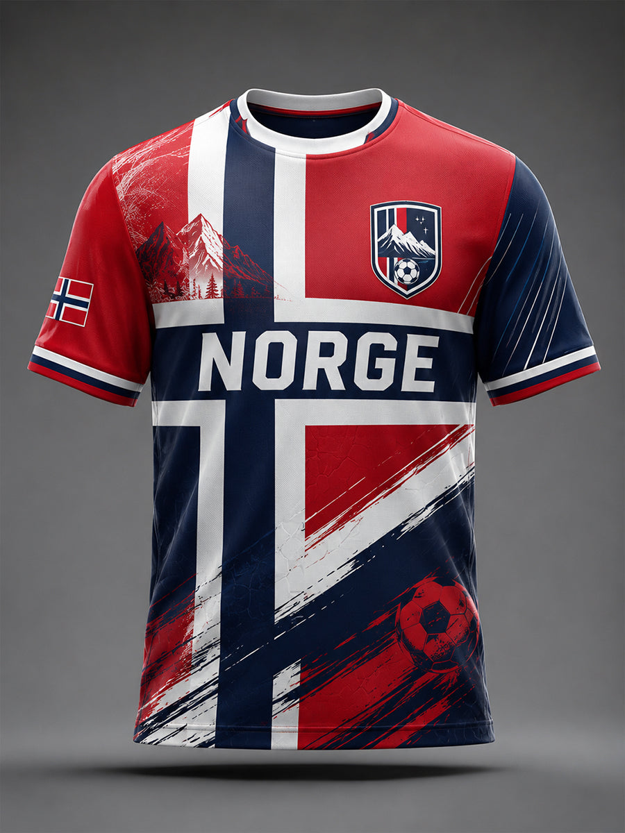 Retro norsk fotballfan-stil nordisk kunsttrykk avslappet t-skjorte