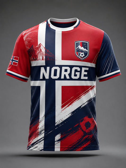 Retro norsk fotballfan-stil nordisk kunsttrykk avslappet t-skjorte