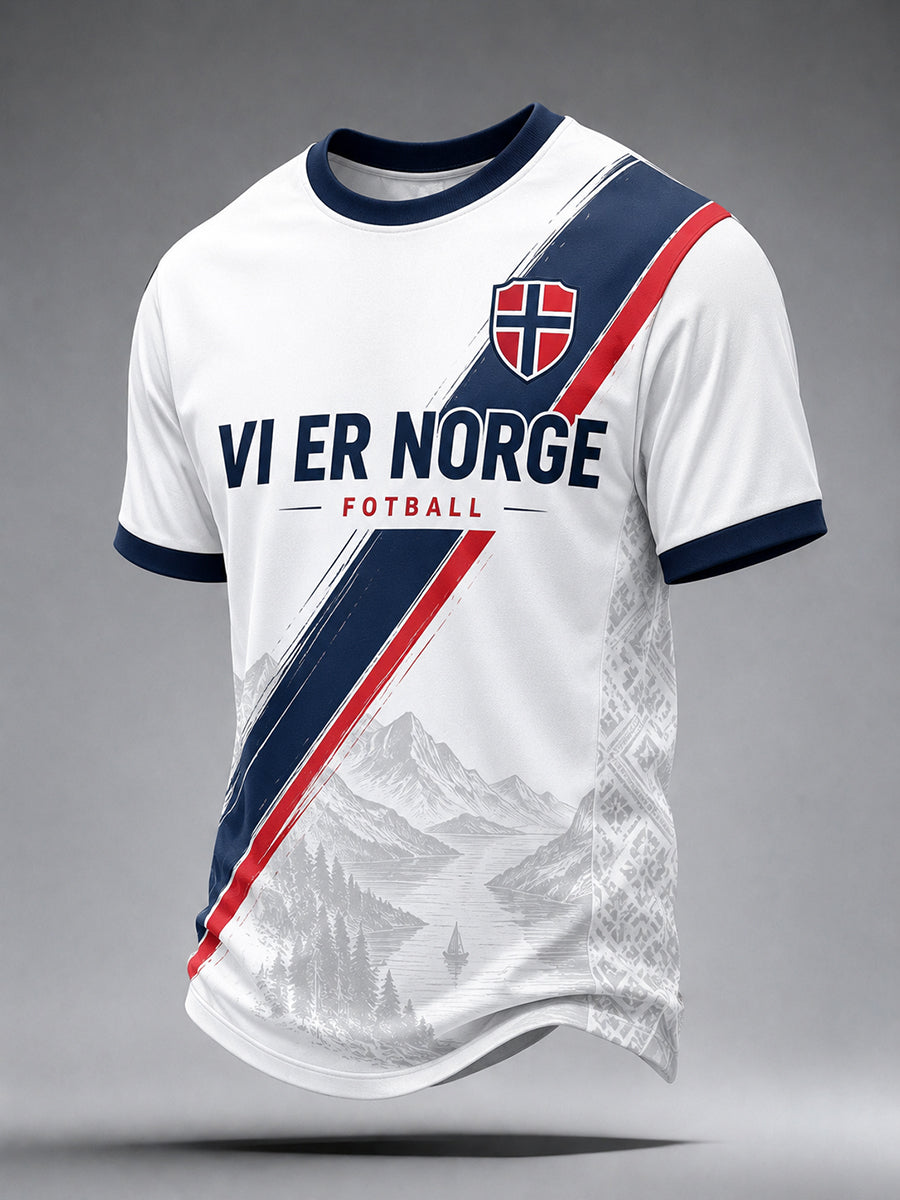 Retro norsk fotballfan-stil nordisk kunsttrykk avslappet t-skjorte