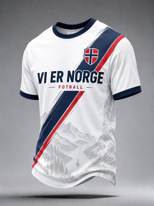 Retro norsk fotballfan-stil nordisk kunsttrykk avslappet t-skjorte