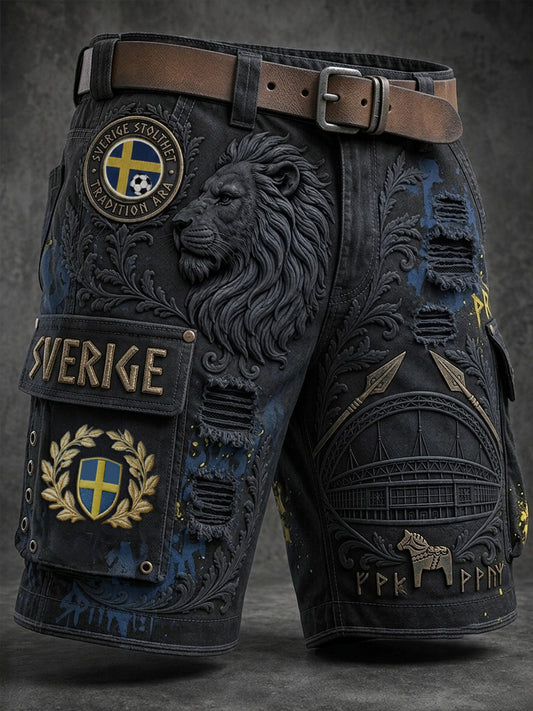 Herr Retro Sverige Fotboll älskare 2026 Tryckta last Shorts