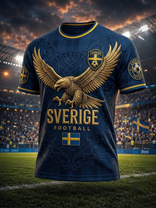Herrtröja i retrostil med svensk fotbollsmotiv och tryck 2026
