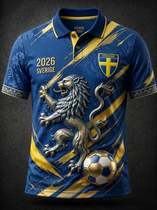 Herrtröja i retrostil med svensk fotbollsmotiv och tryck 2026