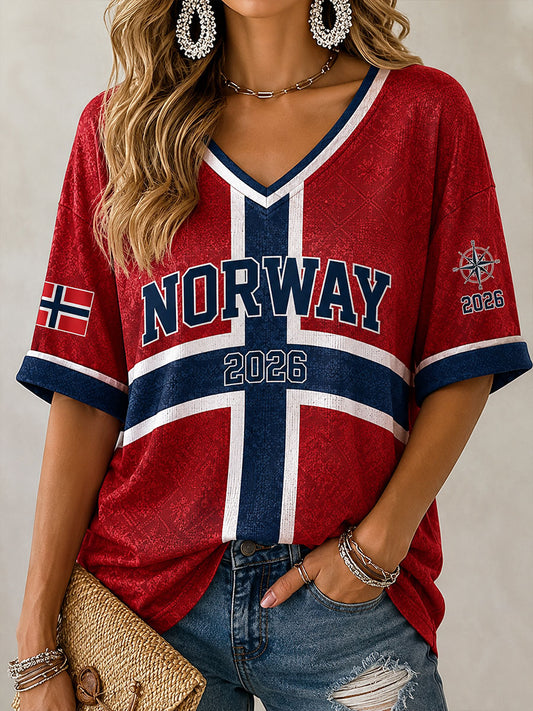 Kvinnelig Norge Fotball Fritids Sportstil Vafler T-skjorte