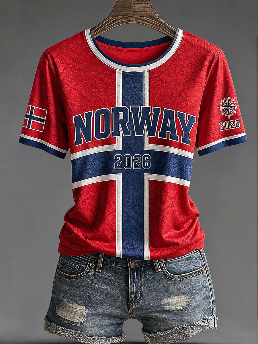 Kvinners Norge Fotball Fritids Sportstil T-skjorte