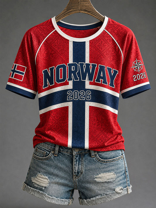 Kvinners Norge Fotball Fritids Sportstil T-skjorte