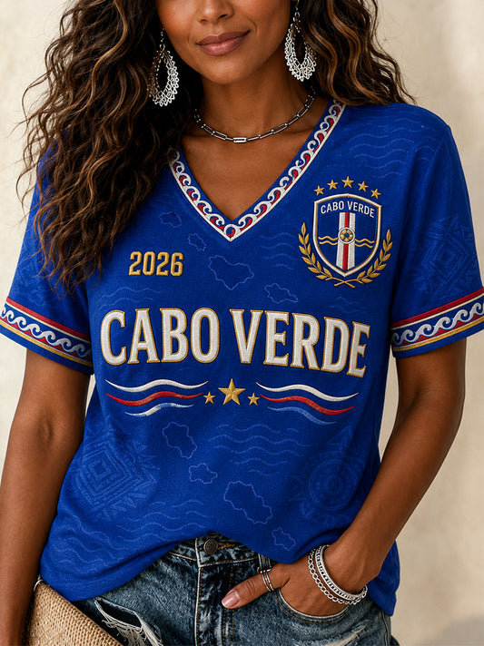 Kvinnors gåva för fotbollsfans Skriv ut Casual V-Neck Tee