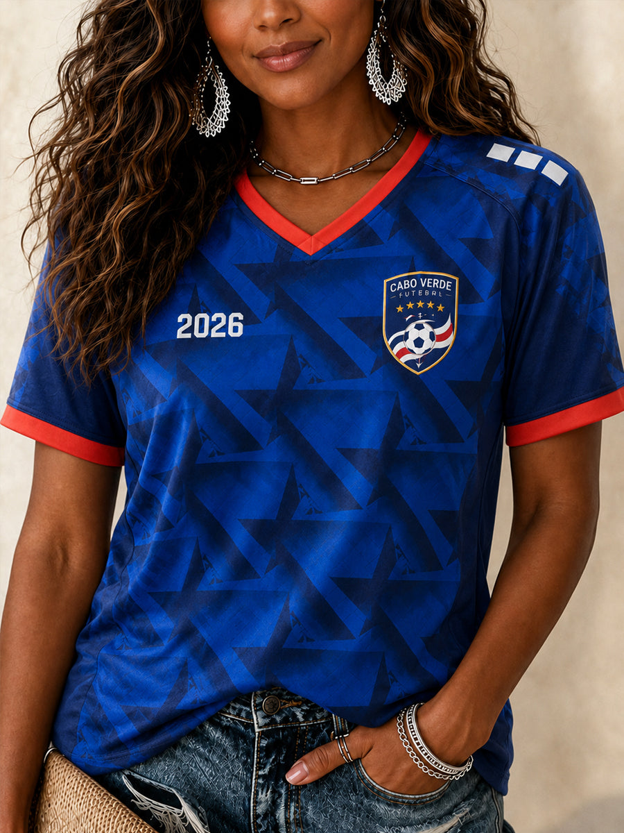 Kvinnlig present för fotbollssupportrar Tryckt avslappnat t-shirt med V-ringning