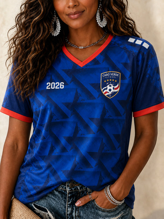 Kvinnlig present för fotbollssupportrar Tryckt avslappnat t-shirt med V-ringning