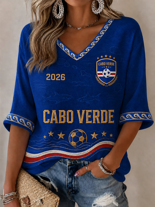 Kvinnors gåva för fotbollsfans Skriv ut Casual Halv-ärm V-hals T-shirt
