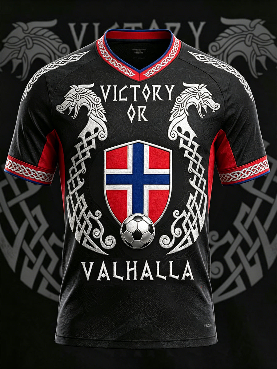 Menns seier eller Valhall Norge fotball viking trykk jersey V-hals t-skjorte