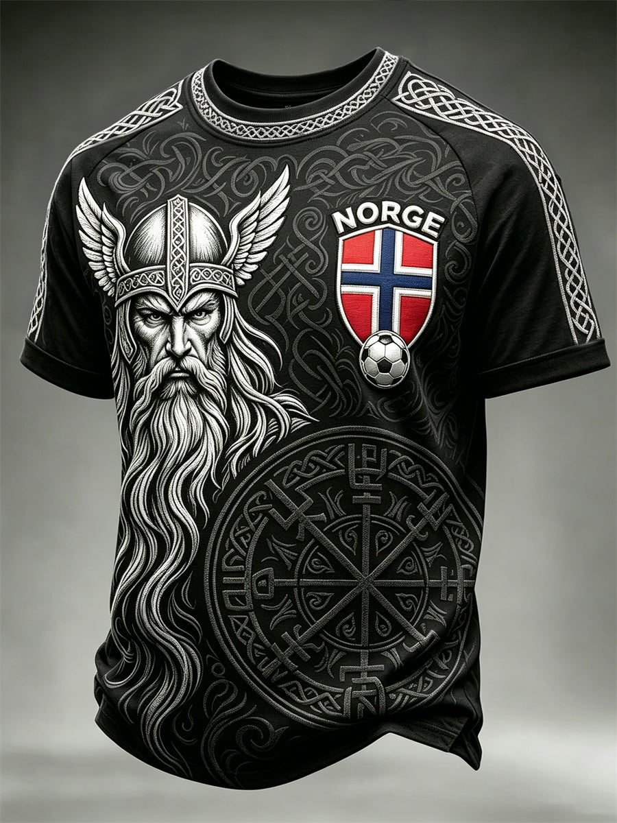 Herre Norge Fotball Viking Vegvisir Keltisk trykk t-skjorte med kort ermer