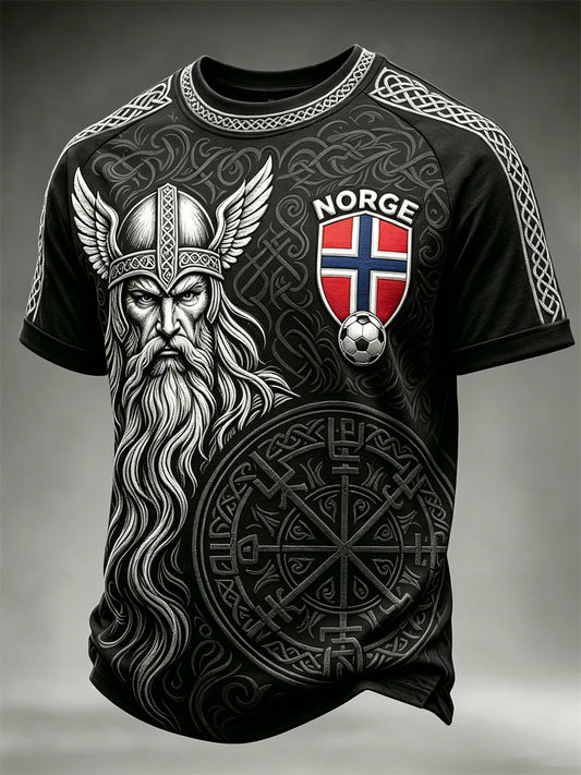 Herre Norge Fotball Viking Vegvisir Keltisk trykk t-skjorte med kort ermer