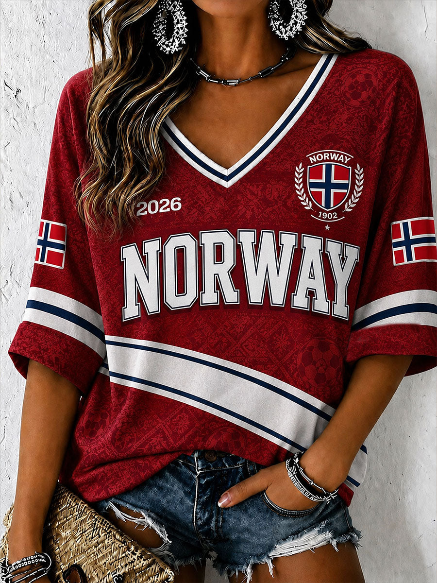 Kvinnerfotball midt lengde ermer V-hals T-shirt