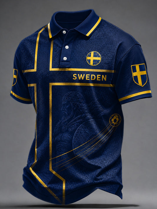 Retro svensk fotbollsfanart-print avslappnad pikétröja