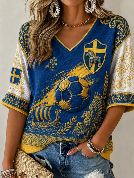 Retro svensk fotbollsfan konsttryck avslappnad topp