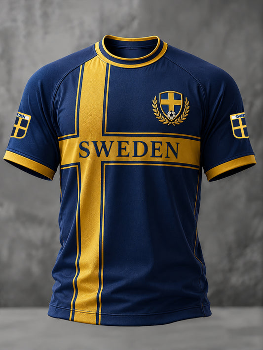 Herrligan svensk fotboll tryckt ledig t-shirt med korta ärmarna