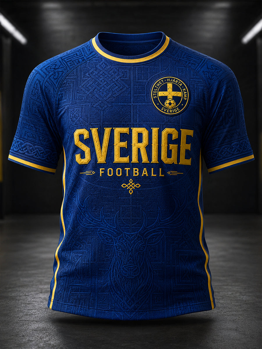 Retro svensk fotbollsfan konsttryck avslappnad t-shirt