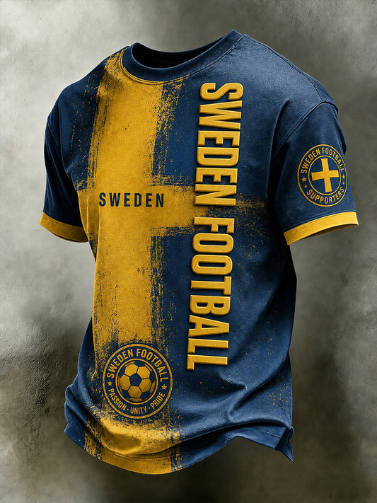 Retro svensk fotbollsfan konsttryck avslappnad t-shirt