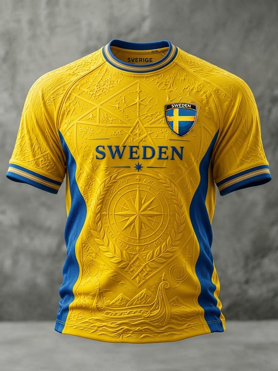 Herrtröja i retrostil med svensk fotbollsmotiv och tryck 2026