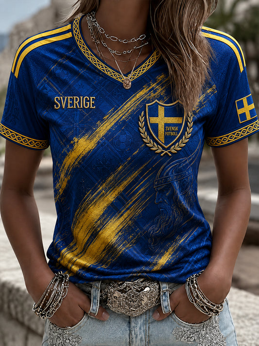 Retro svensk fotbollsfan konsttryck avslappnad t-shirt
