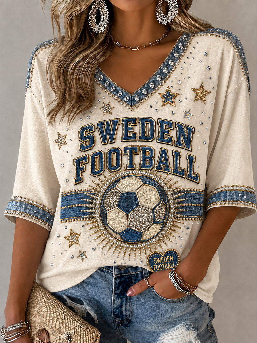 Retro svensk fotbollsfan konsttryck avslappnad topp