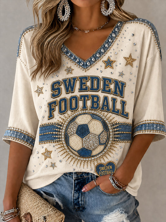Retro svensk fotbollsfan konsttryck avslappnad topp