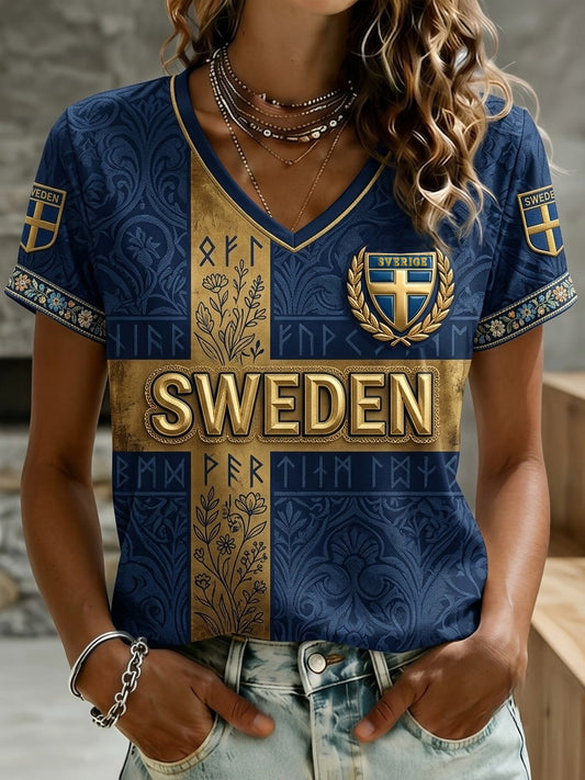 Dammens retro Sverige fotbollsläkare 2026 tryckt t-shirt