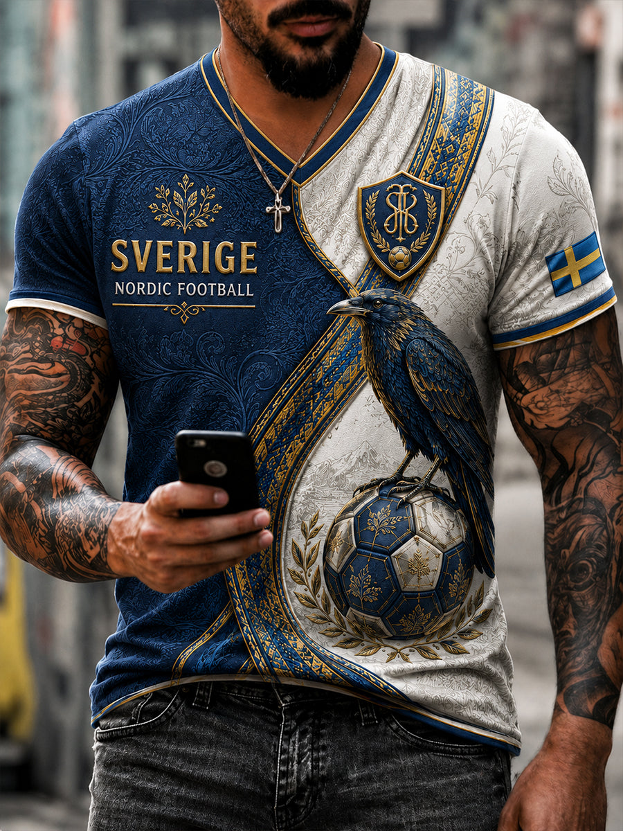 Retro svensk fotbollsfan konsttryck avslappnad t-shirt