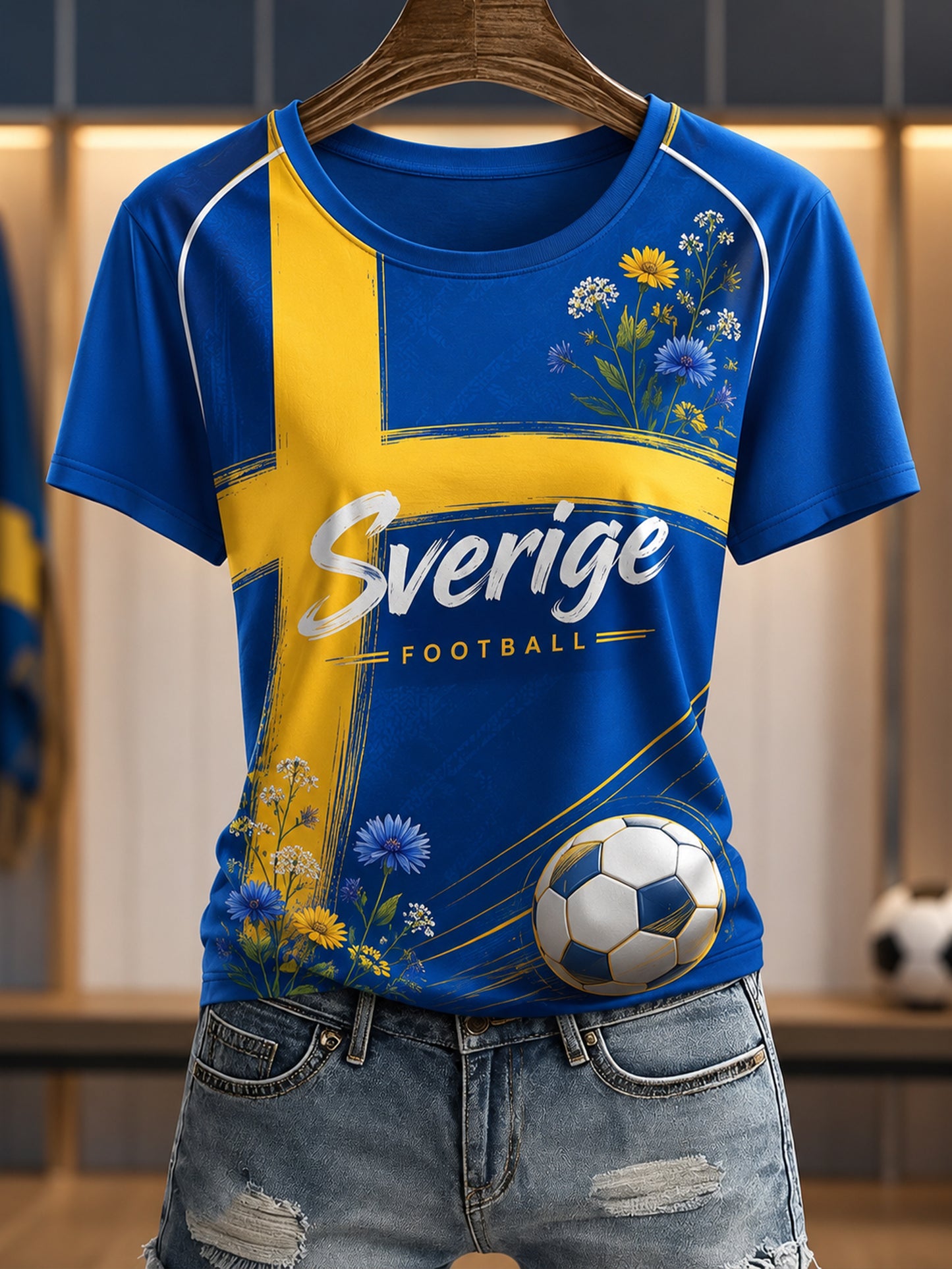 Damer svensk fotbollsmatch hejarklack konsttryck t-shirt