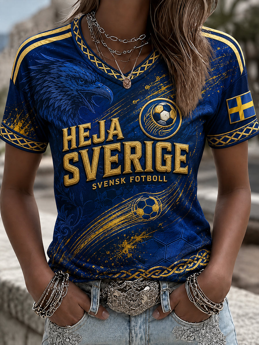 Retro svensk fotbollsfan konsttryck avslappnad t-shirt