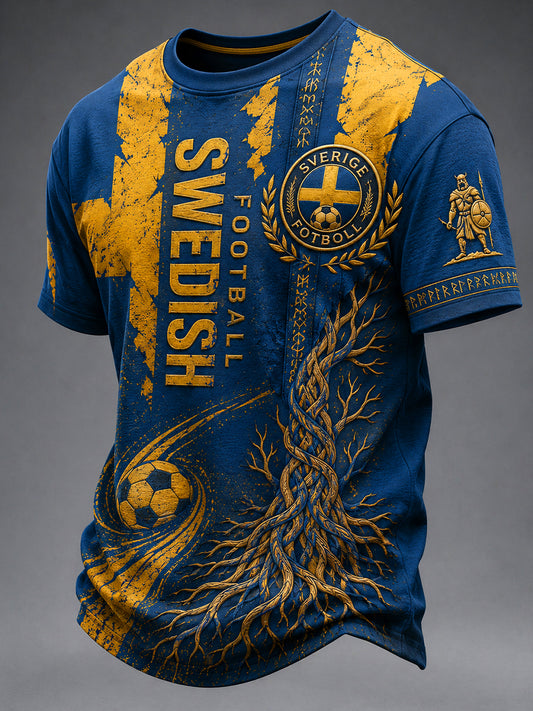 Retro svensk fotbollsfan konsttryck avslappnad t-shirt