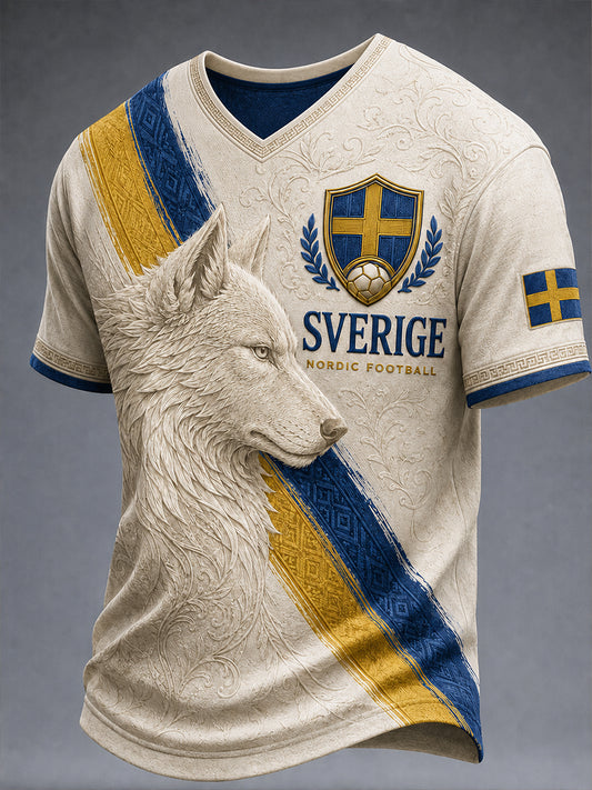 Retro svensk fotbollsfan konsttryck avslappnad t-shirt