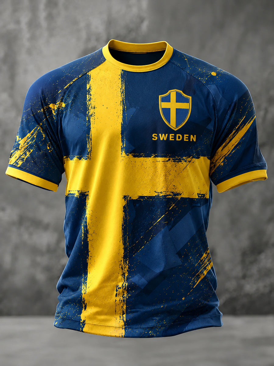 Mäns svensk fotboll Tryck Casual korta ärmar t-shirt