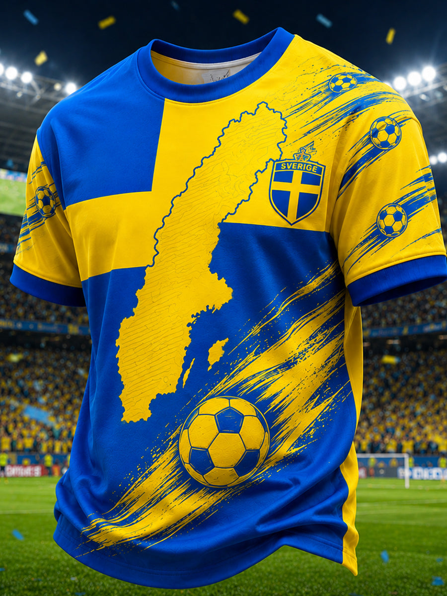 Herrtröja i svensk fotbollsstil med korta ärmarna