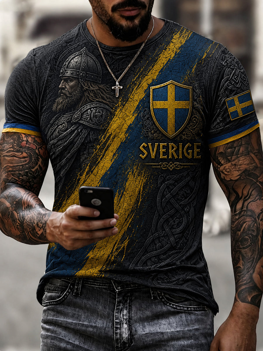 Retro svensk fotbollsfan konsttryck avslappnad t-shirt