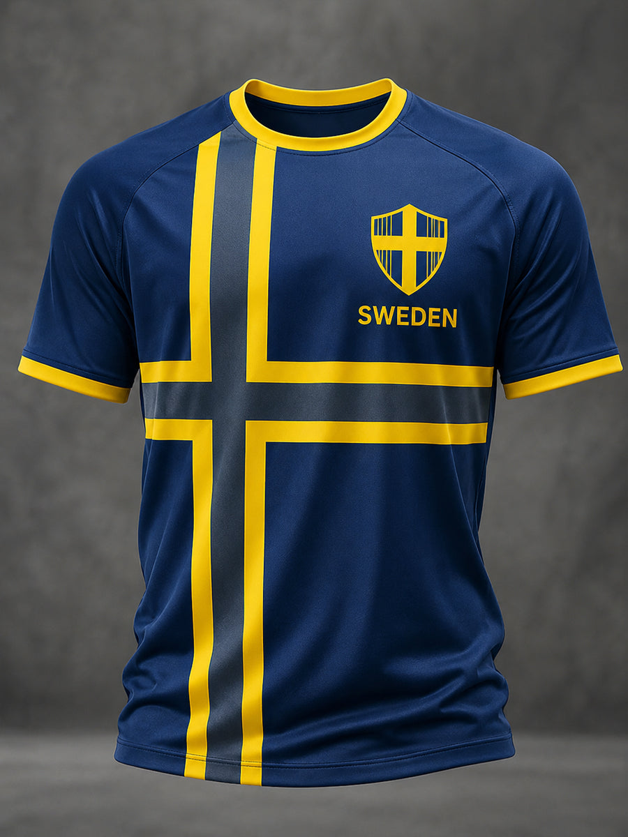 Herrligan svensk fotboll tryckt ledig t-shirt med korta ärmarna
