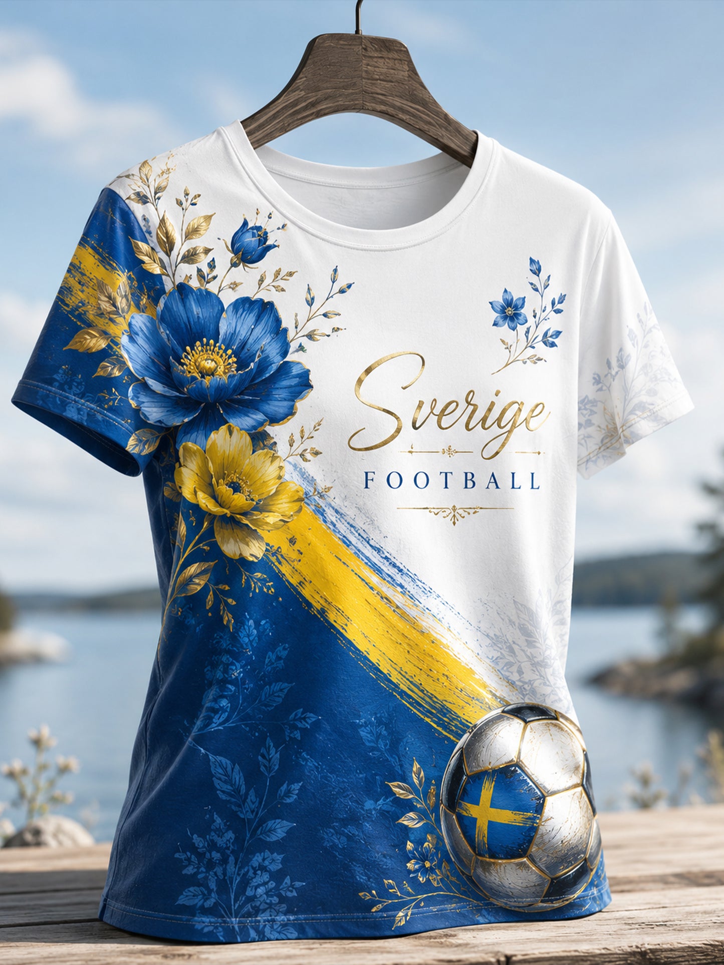 Damer svensk fotbollsmatch hejarklack konsttryck t-shirt