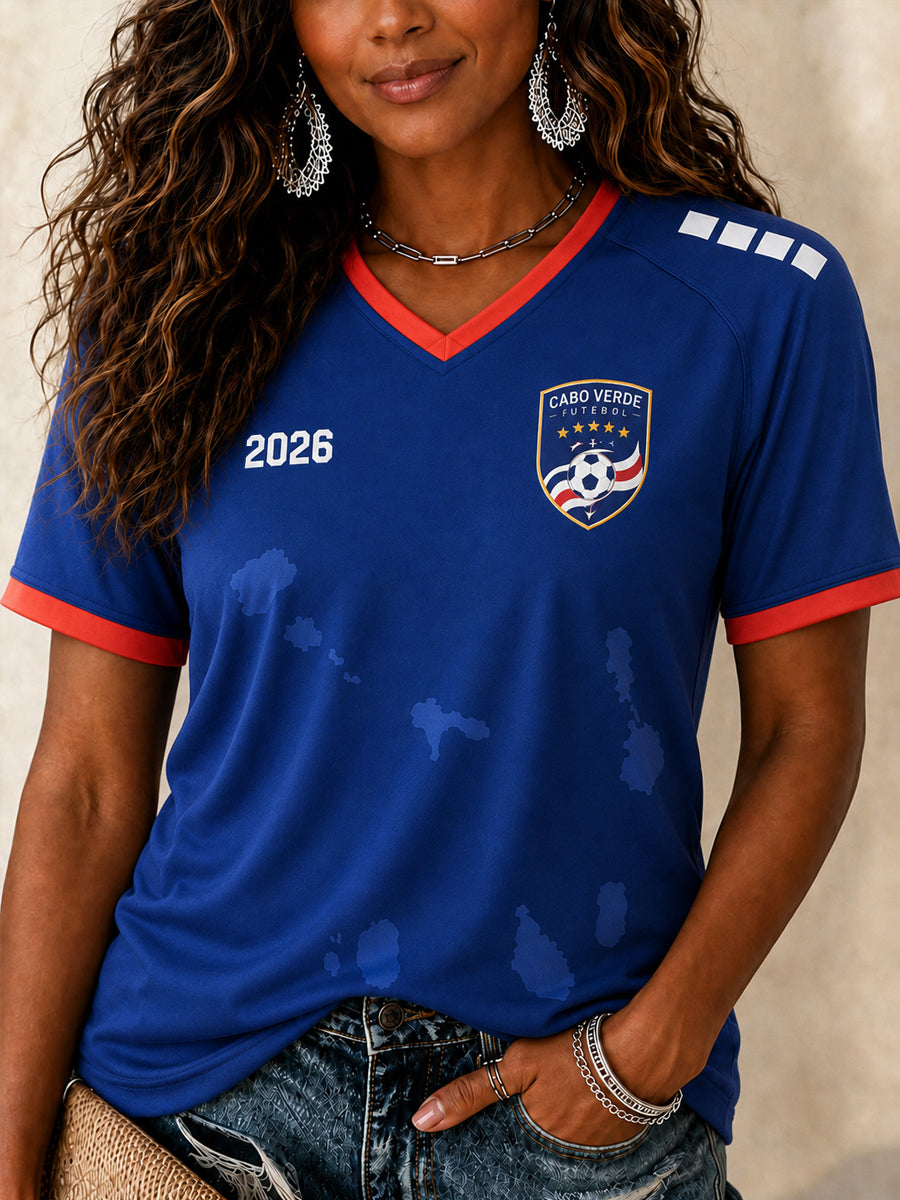 Kvinnlig present för fotbollssupportrar Tryckt avslappnat t-shirt med V-ringning