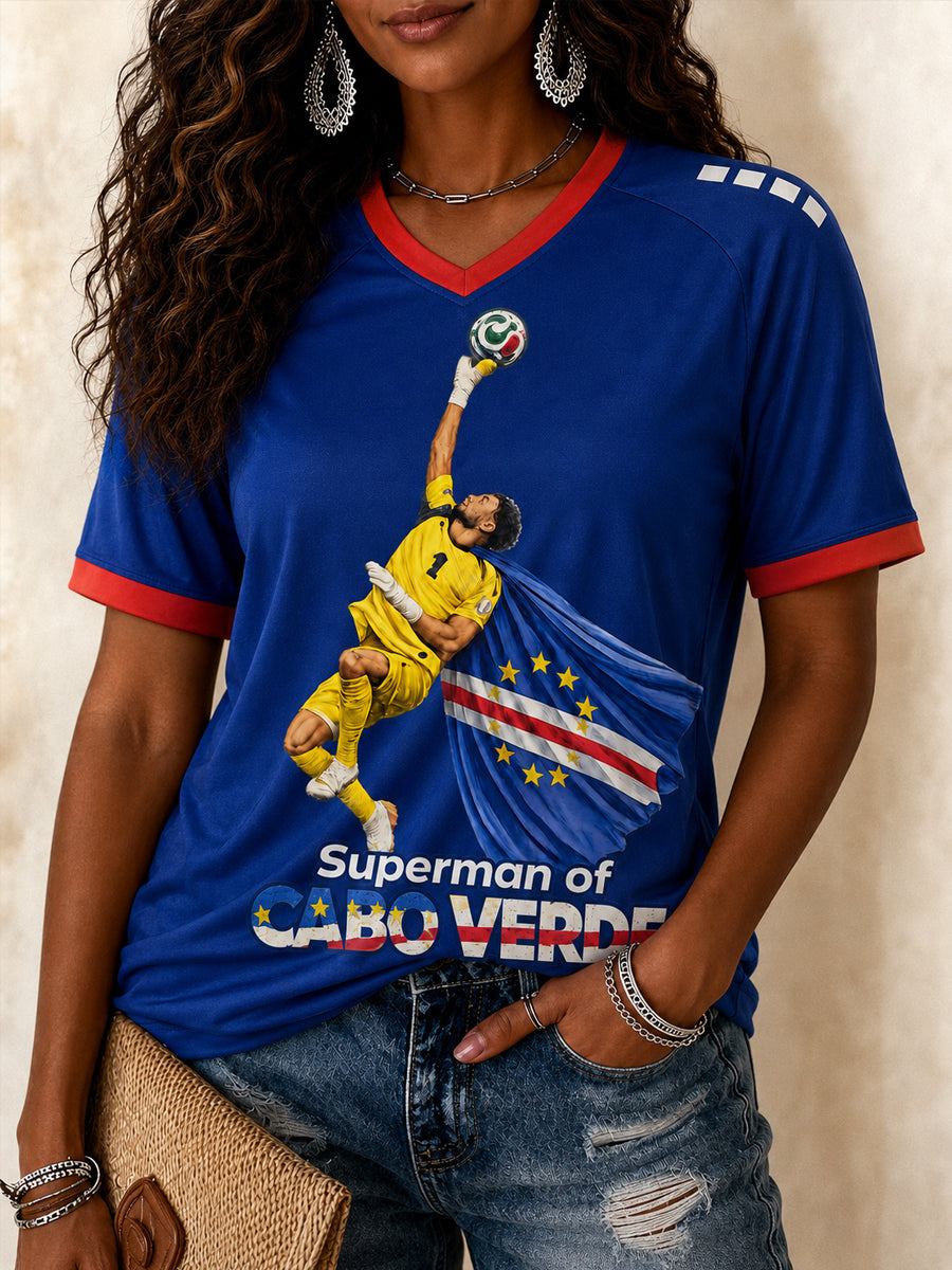 Kvinnlig present för fotbollssupportrar Tryckt avslappnat t-shirt med V-ringning
