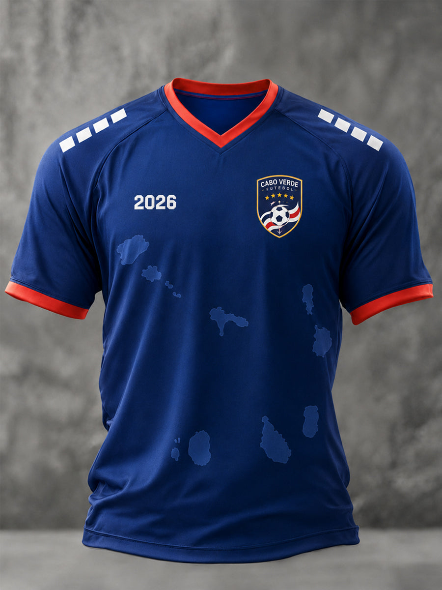 Herrpresent för fotbollssupportrar Tryckt avslappnat t-shirt med v-ringning