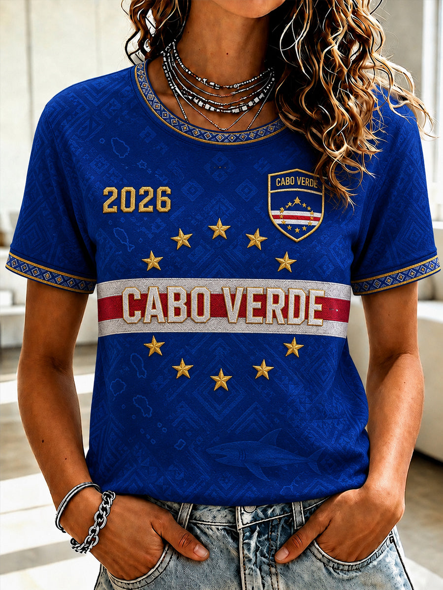 Kvinnors gåva för fotbollsfans Skriv ut Casual Short Slem O-Hack T-shirt