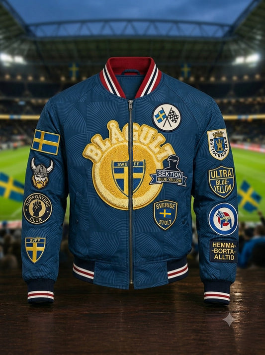 Herrjacka i retrostil med svensk fotbollsmotiv